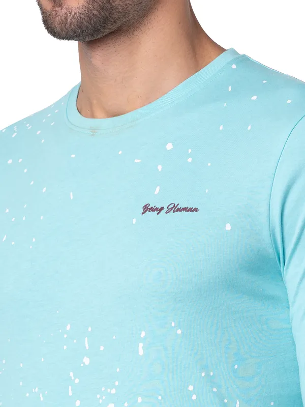 Being Human Regular Fit Men Crew Neck T-Shirts-Aqua Splash