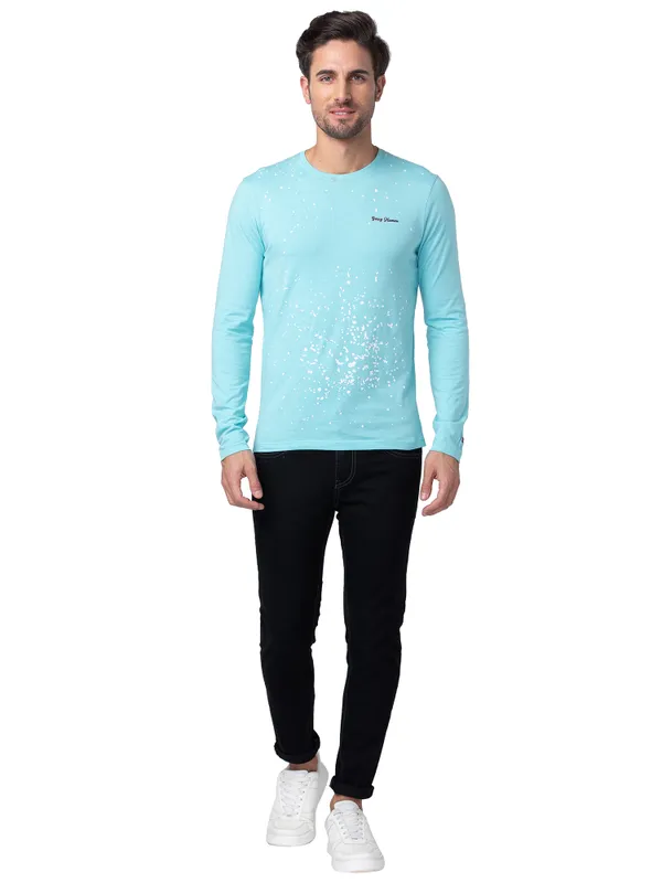 Being Human Regular Fit Men Crew Neck T-Shirts-Aqua Splash