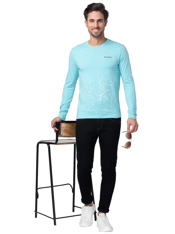 Being Human Regular Fit Men Crew Neck T-Shirts-Aqua Splash