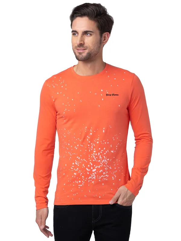 Being Human Regular Fit Men Crew Neck T-Shirts-Hot Coral