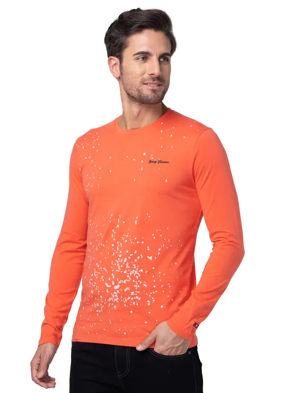 Being Human Regular Fit Men Crew Neck T-Shirts-Hot Coral