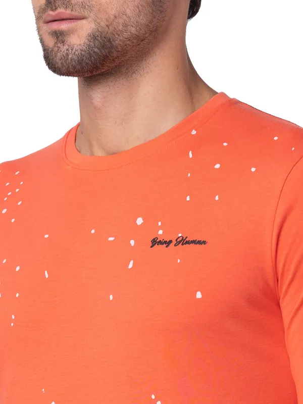 Being Human Regular Fit Men Crew Neck T-Shirts-Hot Coral