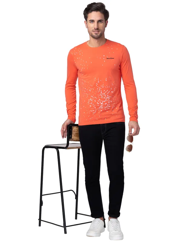 Being Human Regular Fit Men Crew Neck T-Shirts-Hot Coral