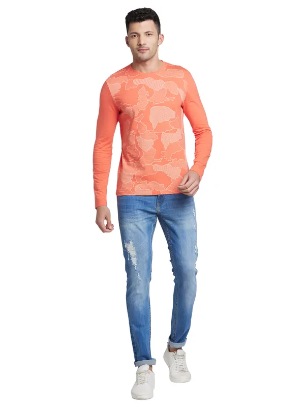 Being Human Clothing Men Regular Fit Crew Neck T-Shirts-Hot Coral