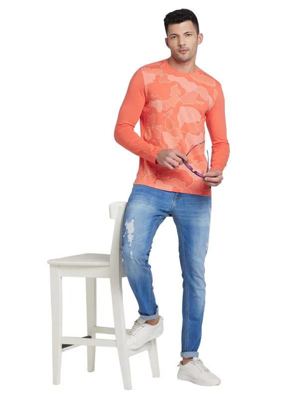 Being Human Clothing Men Regular Fit Crew Neck T-Shirts-Hot Coral