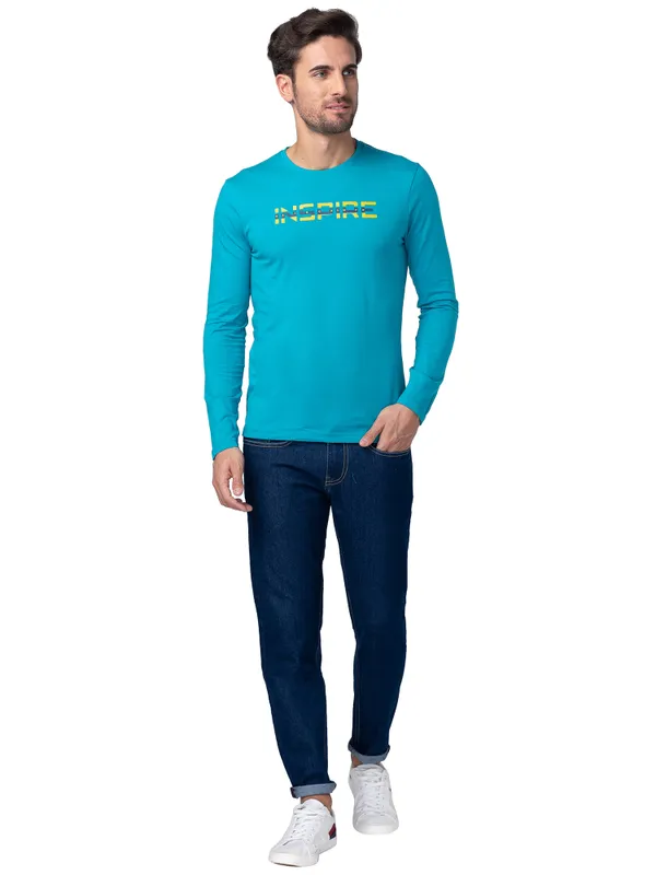 Being Human Regular Fit Men Crew Neck T-Shirts-Lake Blue