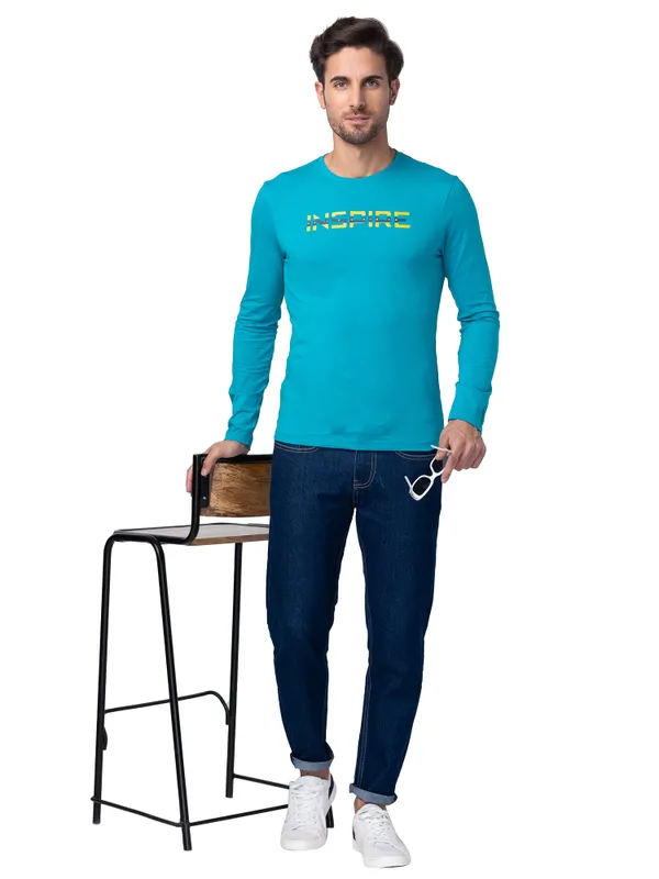 Being Human Regular Fit Men Crew Neck T-Shirts-Lake Blue