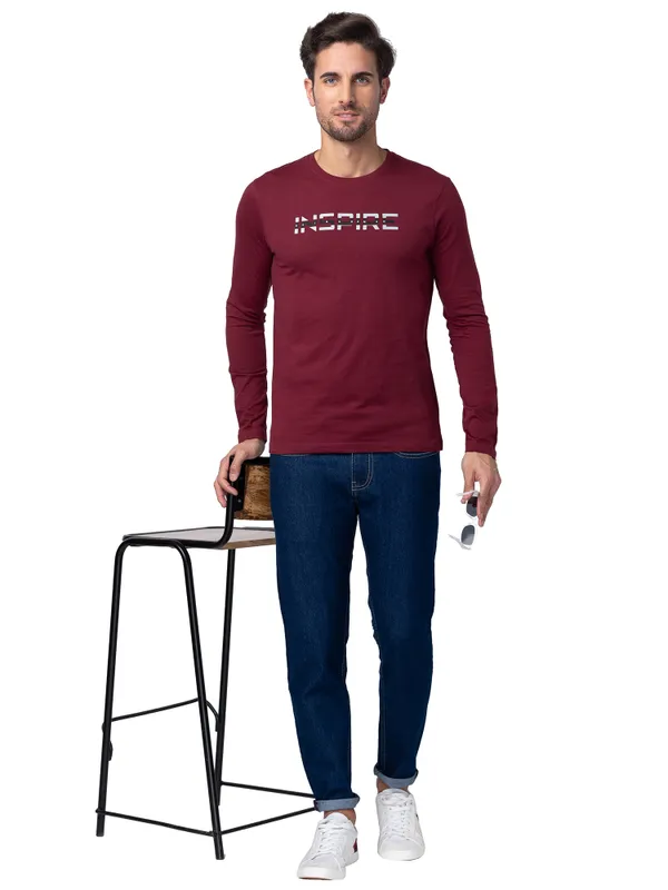 Being Human Regular Fit Men Crew Neck T-Shirts-Zinfandel