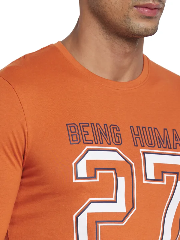 Being Human Regular Fit Men Crew Neck T-Shirts-Gold Flam