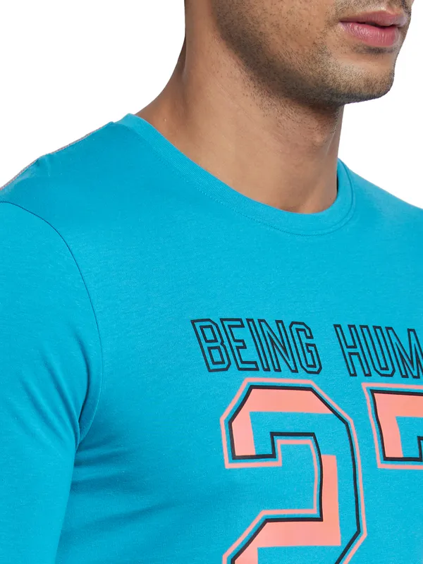 Being Human Regular Fit Men Crew Neck T-Shirts-Lake Blue