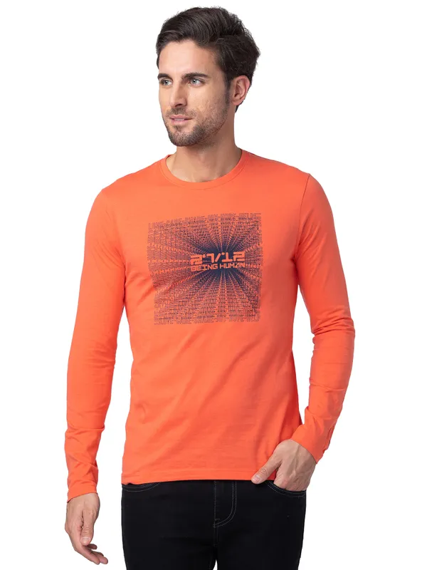 Being Human Clothing Men Regular Fit Crew Neck T-Shirts-Hot Coral