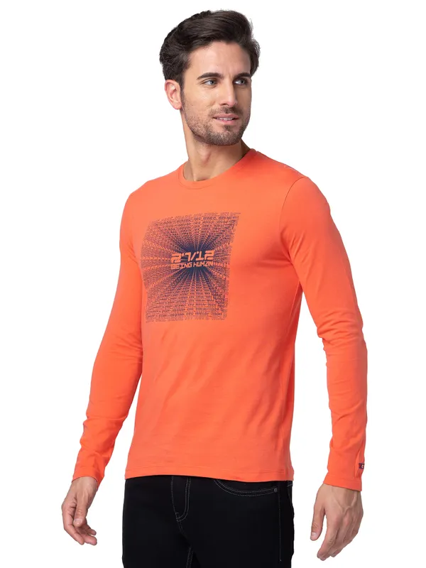 Being Human Clothing Men Regular Fit Crew Neck T-Shirts-Hot Coral