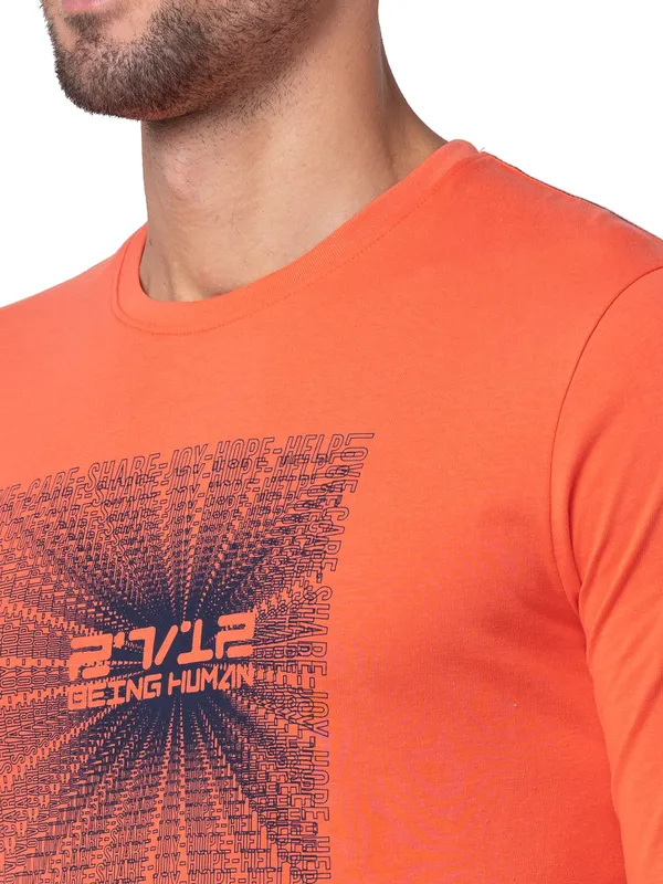Being Human Clothing Men Regular Fit Crew Neck T-Shirts-Hot Coral