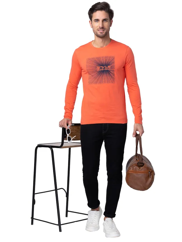 Being Human Clothing Men Regular Fit Crew Neck T-Shirts-Hot Coral