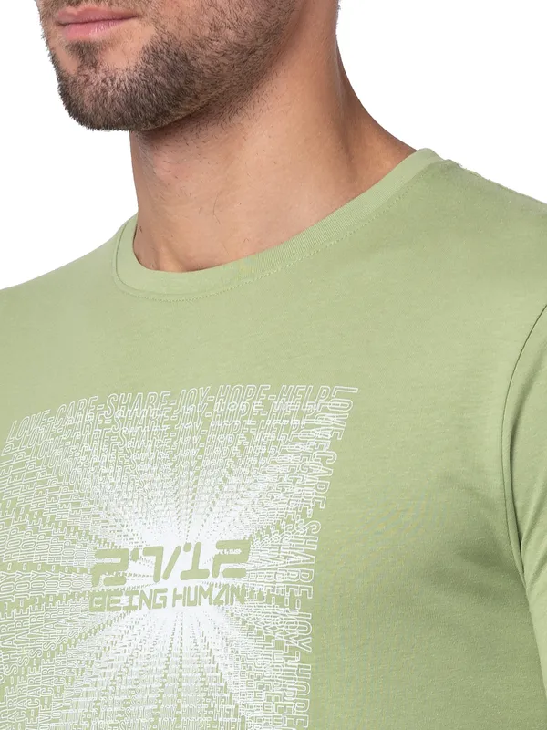 Being Human Clothing Men Regular Fit Crew Neck T-Shirts-Tarragon
