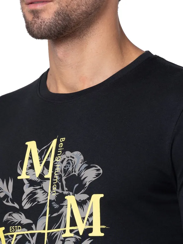 Being Human Regular Fit Men Crew Neck T-Shirts-Black