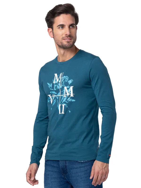 Being Human Regular Fit Men Crew Neck T-Shirts-Blue Coral