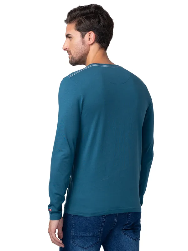 Being Human Regular Fit Men Crew Neck T-Shirts-Blue Coral