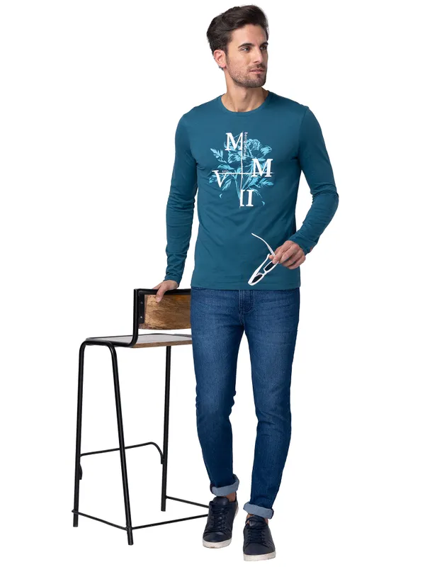 Being Human Regular Fit Men Crew Neck T-Shirts-Blue Coral