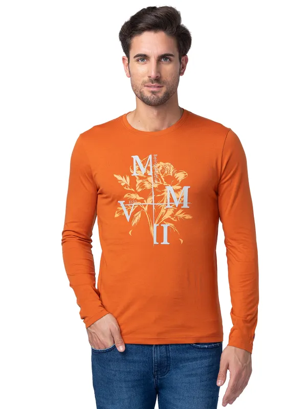 Being Human Regular Fit Men Crew Neck T-Shirts-Gold Flam