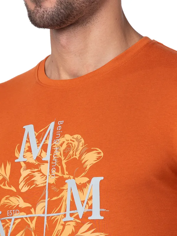 Being Human Regular Fit Men Crew Neck T-Shirts-Gold Flam