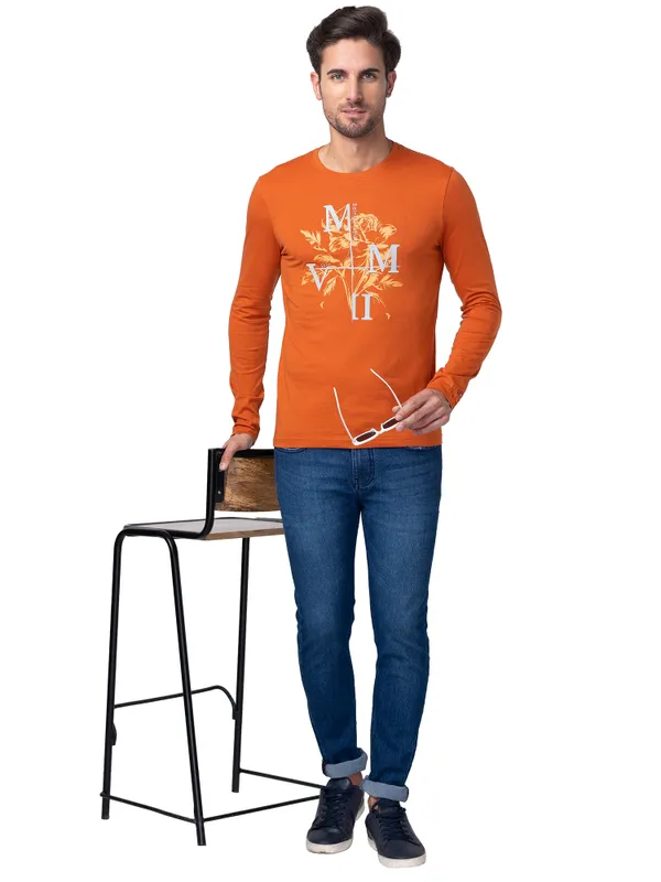Being Human Regular Fit Men Crew Neck T-Shirts-Gold Flam