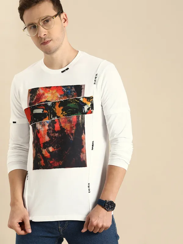 Being Human Slim Fit Men Crew Neck T-Shirts-White