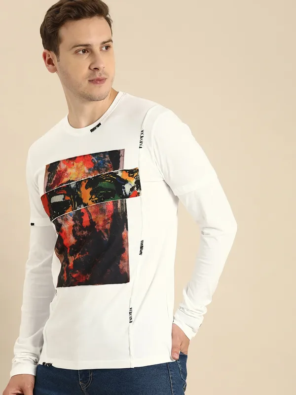 Being Human Slim Fit Men Crew Neck T-Shirts-White