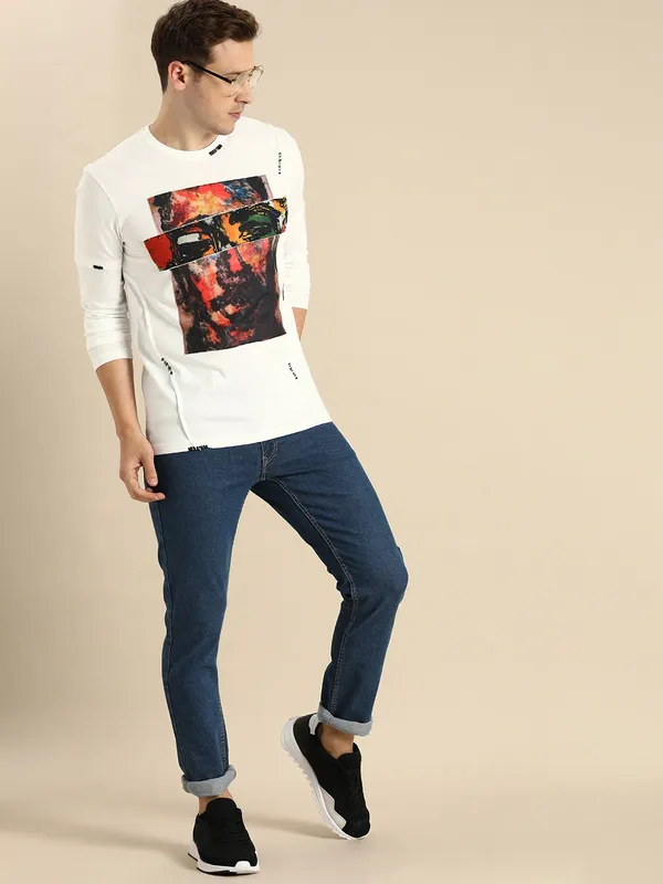 Being Human Slim Fit Men Crew Neck T-Shirts-White