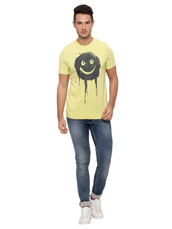 Being Human Clothing Men Regular Fit Crew Neck T-Shirts-Lime Yellow