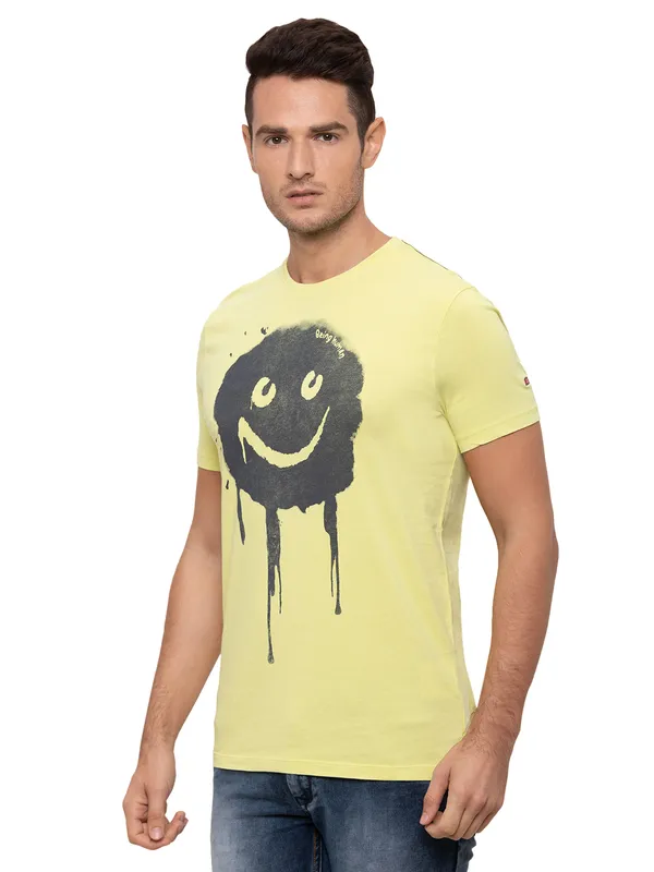 Being Human Clothing Men Regular Fit Crew Neck T-Shirts-Lime Yellow