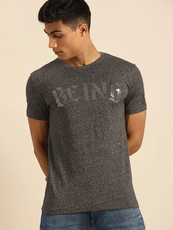 Being Human Regular Fit Men Crew Neck T-Shirts-Black Ecru