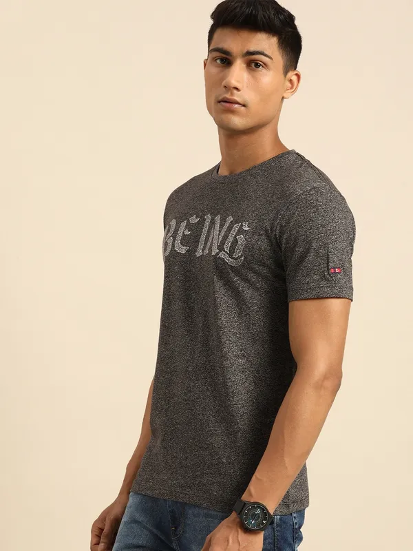 Being Human Regular Fit Men Crew Neck T-Shirts-Black Ecru
