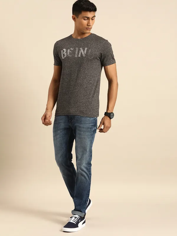 Being Human Regular Fit Men Crew Neck T-Shirts-Black Ecru