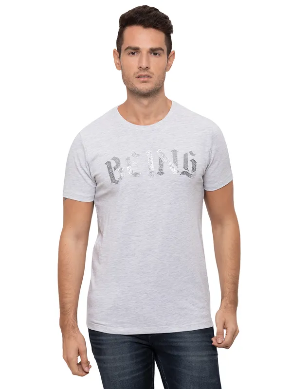 Being Human Clothing Men Regular Fit Crew Neck T-Shirts-Light Grey Melange