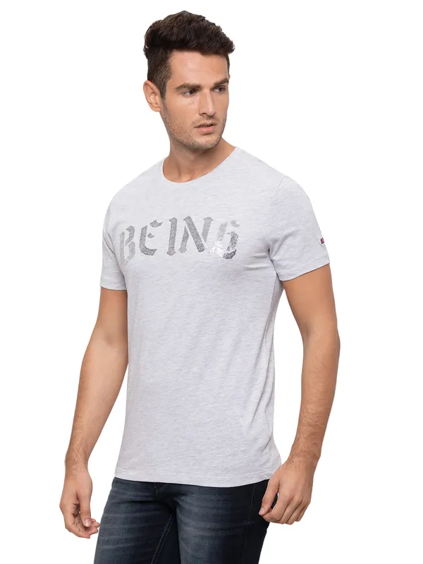 Being Human Clothing Men Regular Fit Crew Neck T-Shirts-Light Grey Melange