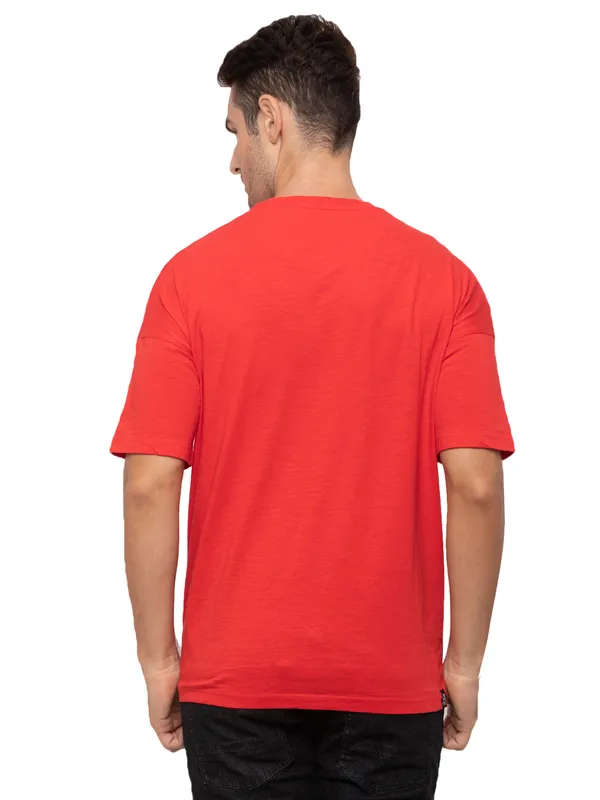 Being Human Oversized Fit Men Crew Neck T-Shirts-Luminous Red