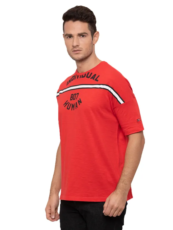 Being Human Oversized Fit Men Crew Neck T-Shirts-Luminous Red