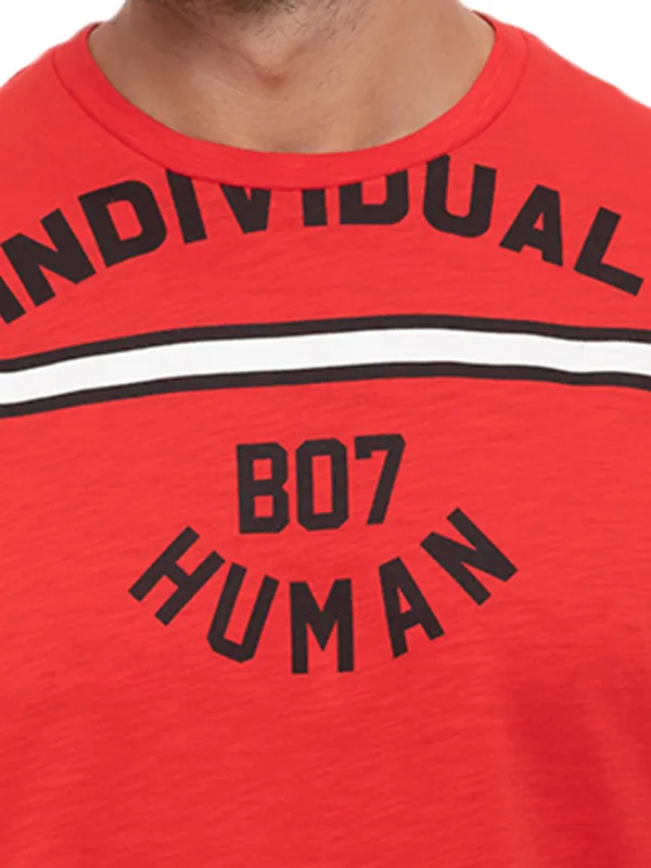 Being Human Oversized Fit Men Crew Neck T-Shirts-Luminous Red