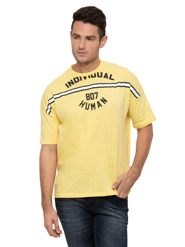 Being Human Oversized Fit Men Crew Neck T-Shirts-Ocher