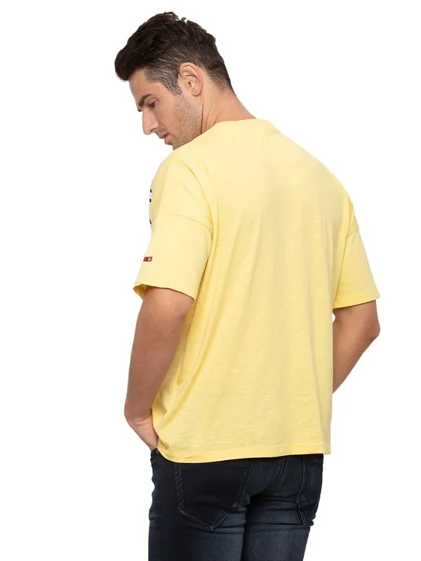 Being Human Oversized Fit Men Crew Neck T-Shirts-Ocher