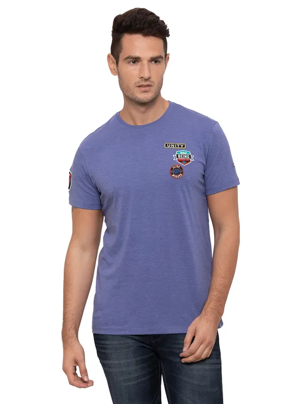 Being Human Clothing Men Regular Fit Crew Neck T-Shirts-Dark Royal Blue Melange