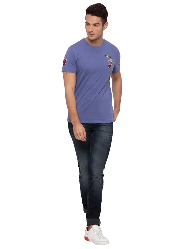 Being Human Clothing Men Regular Fit Crew Neck T-Shirts-Dark Royal Blue Melange