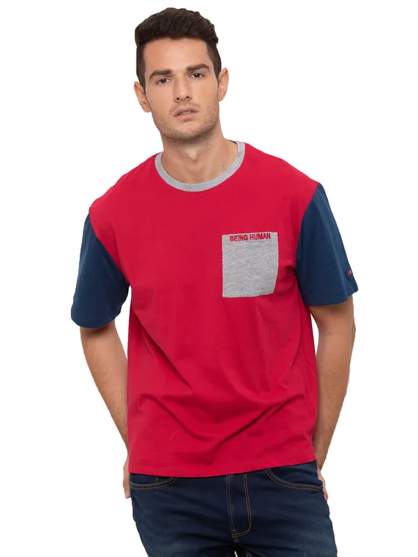 Being Human Regular Fit Men Crew Neck T-Shirts-Crimson Red