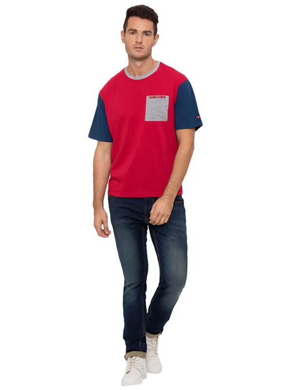 Being Human Regular Fit Men Crew Neck T-Shirts-Crimson Red