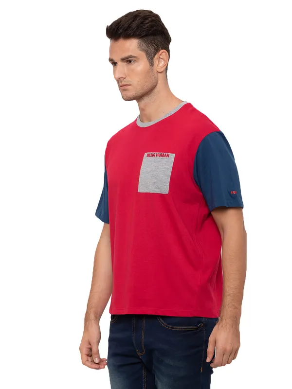 Being Human Regular Fit Men Crew Neck T-Shirts-Crimson Red