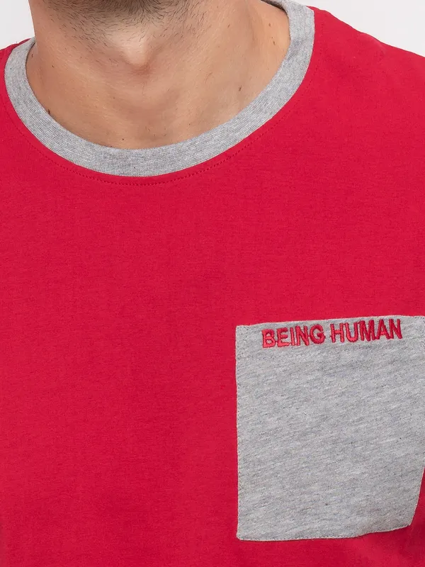 Being Human Regular Fit Men Crew Neck T-Shirts-Crimson Red