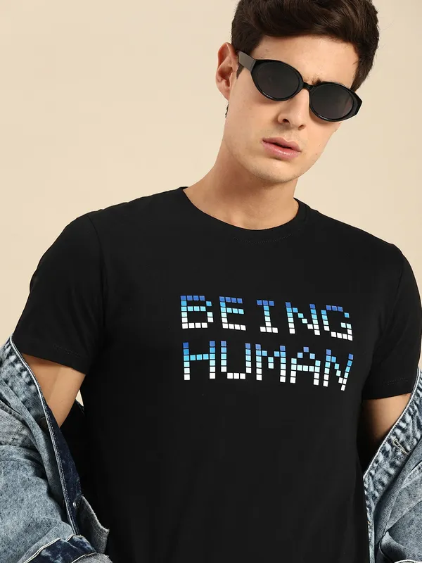 Being Human Clothing Men Regular Fit Crew Neck T-Shirts-Black