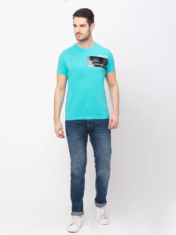 Being Human Clothing Men Regular Fit Crew Neck T-Shirts-Green