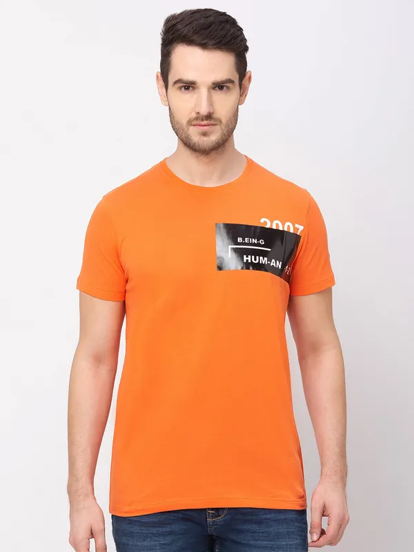 Being Human Clothing Men Regular Fit Crew Neck T-Shirts-Virant Orange